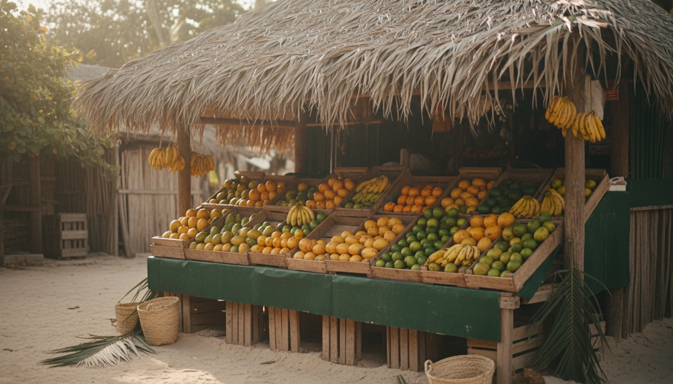Fruit and vegetable stand at a local market in Tulum